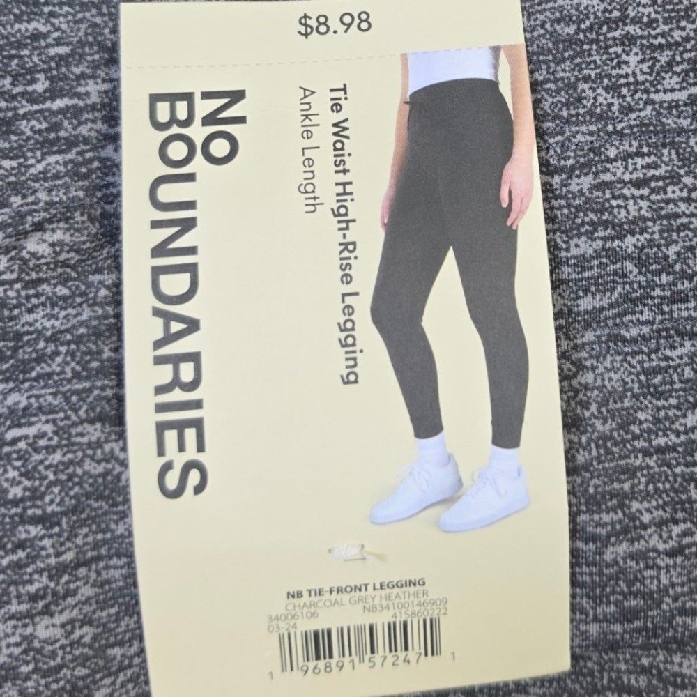 No Boundaries Tie Waist High-Rise Legging Charcoal Grey Heather Ankle Length